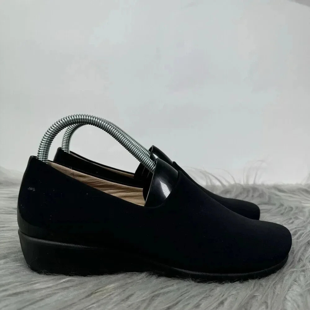 Ecco Felicia Shoes Womens Size 8 Black Stretch Leather Low Slip On